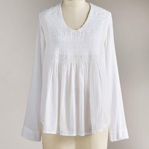 Sundance Summer Breeze Smocked Long Sleeve White Small 100% cotton